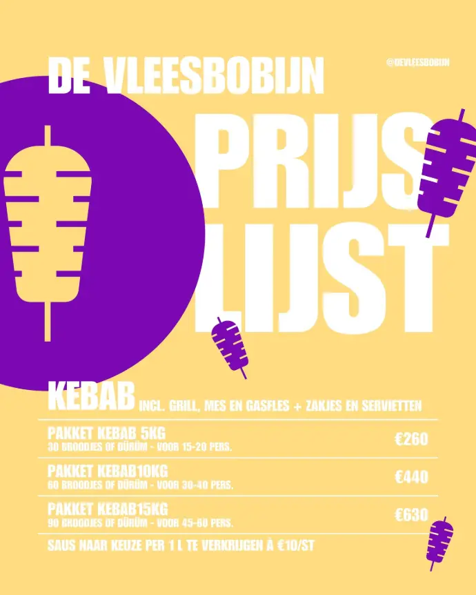 Kebab prijslijst de vleesbobijn